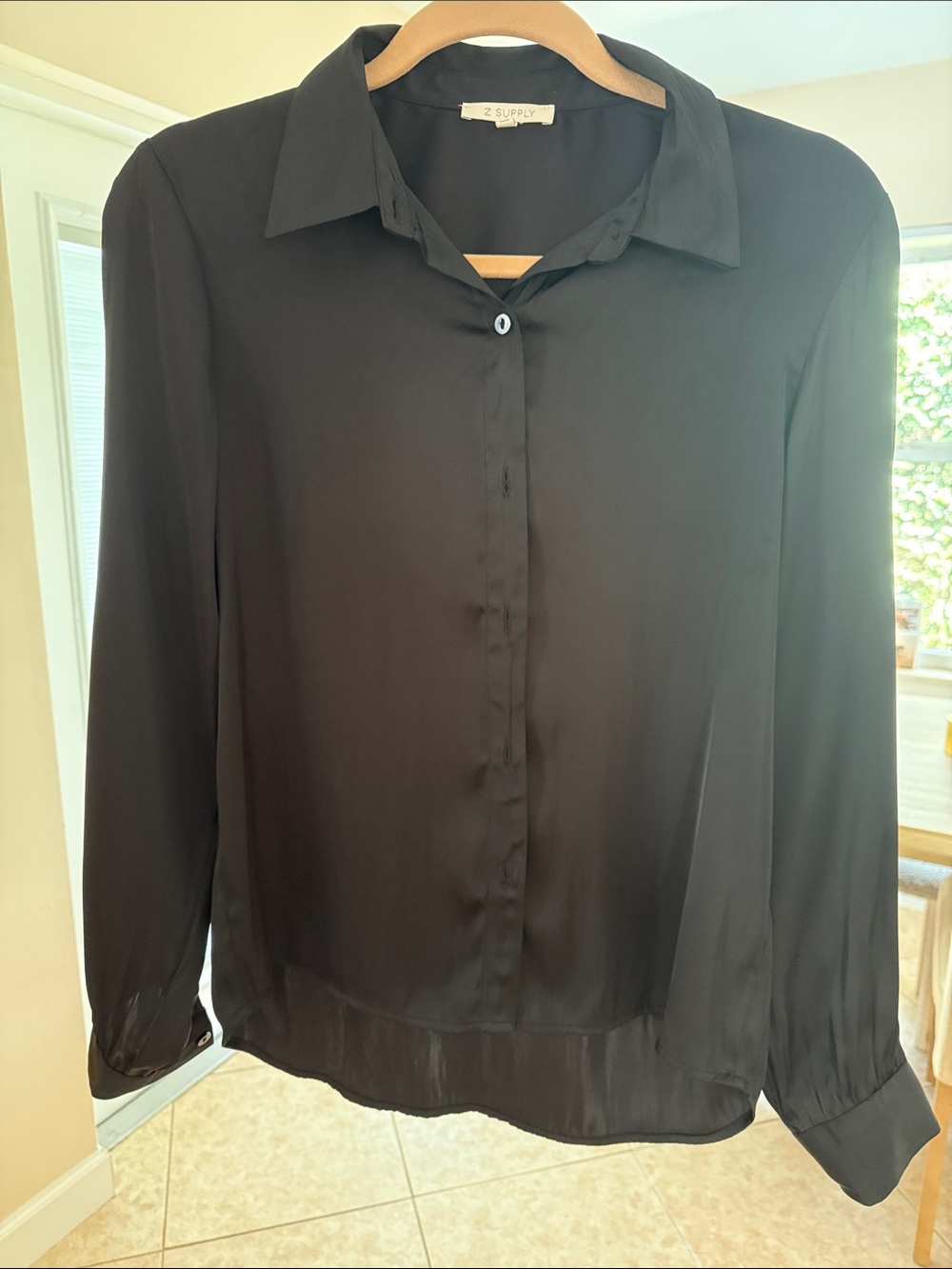 Z Supply Black Silk-Look Blouse